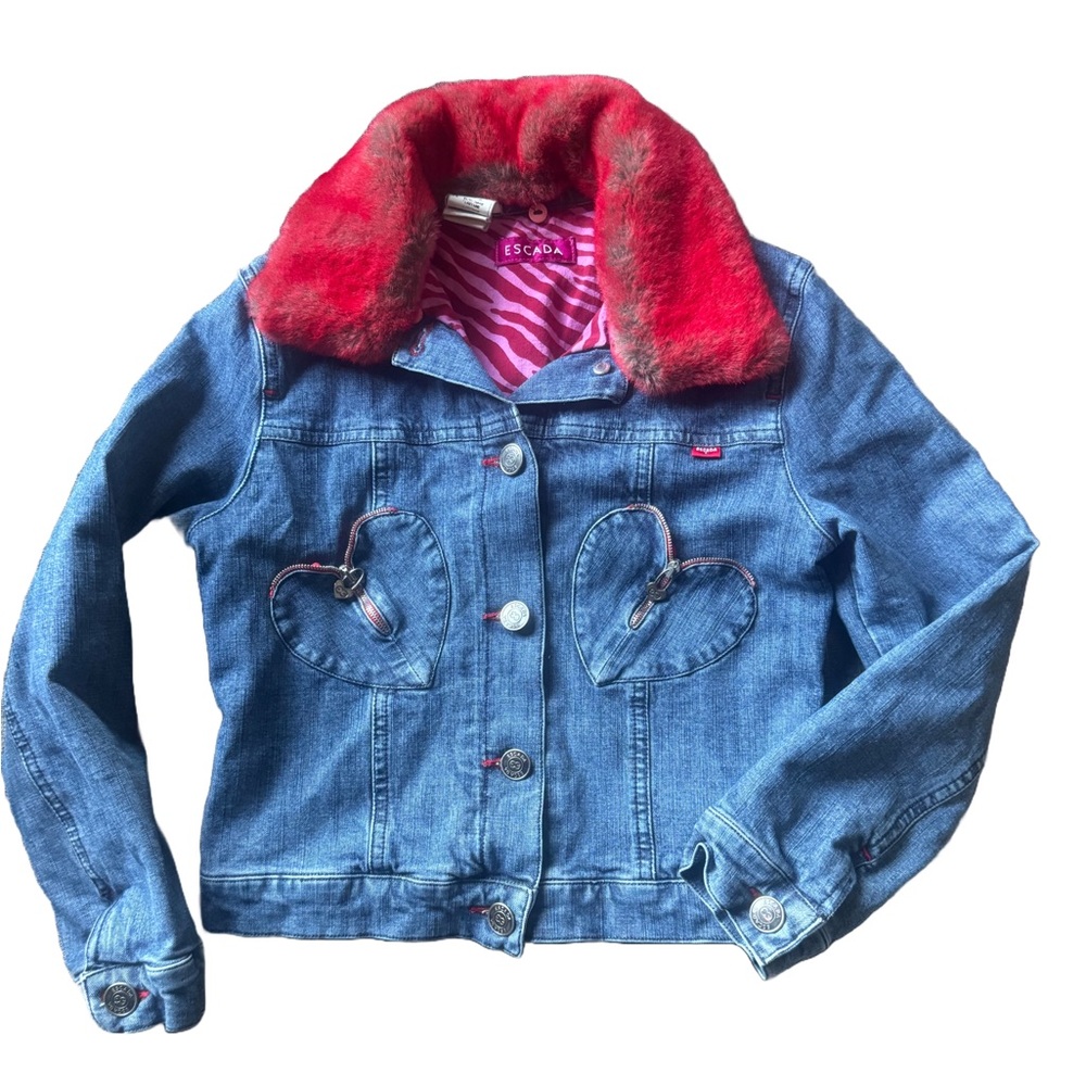 *RARE* Escada Girls Denim Jacket with Embroidery and Heart Zipper Pockets